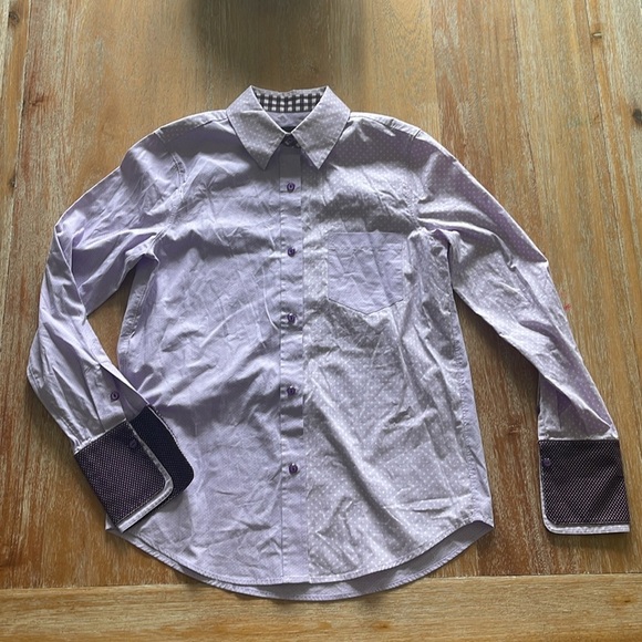 Le Superbe Lavender Ex-Boyfriend Double Cuff Button-Up Shirt SZ 2 - Picture 4 of 8